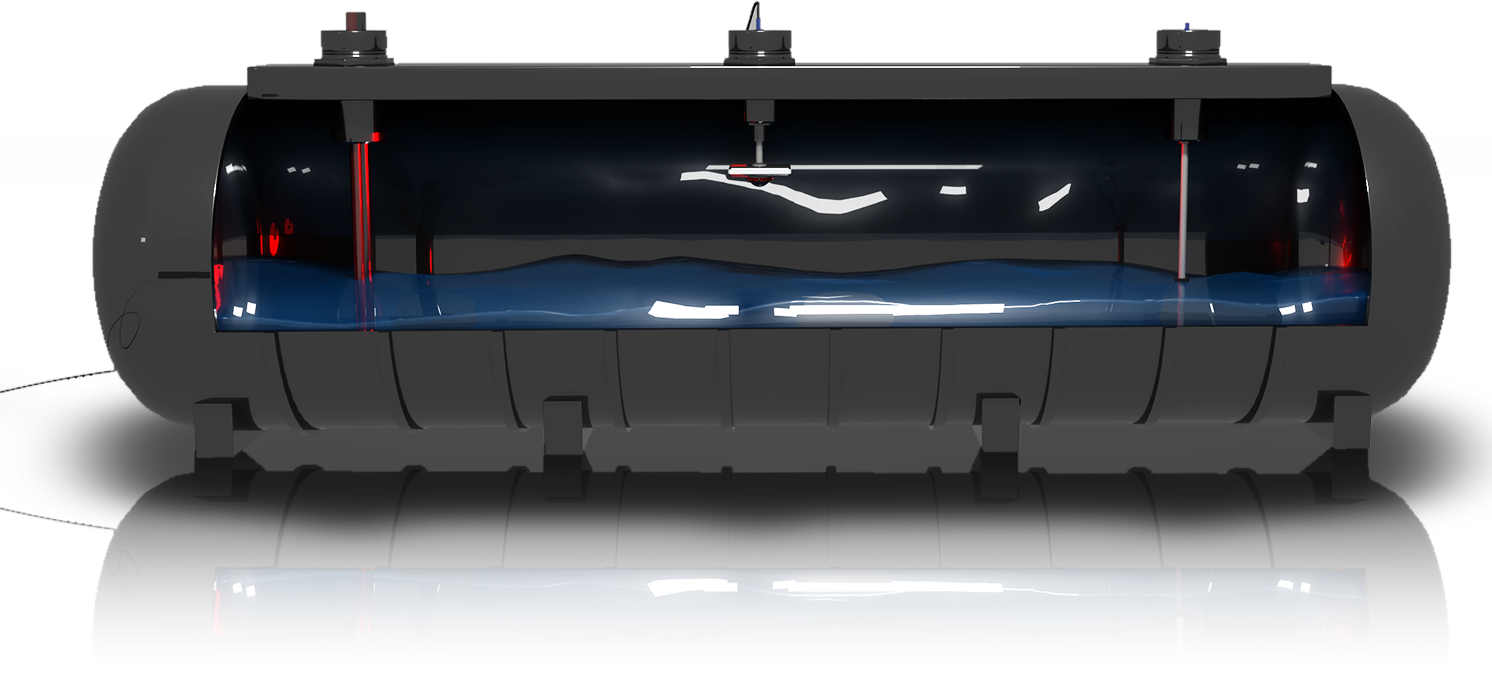 Section of underground tank showing Solemn Caliman laser calibrator component.